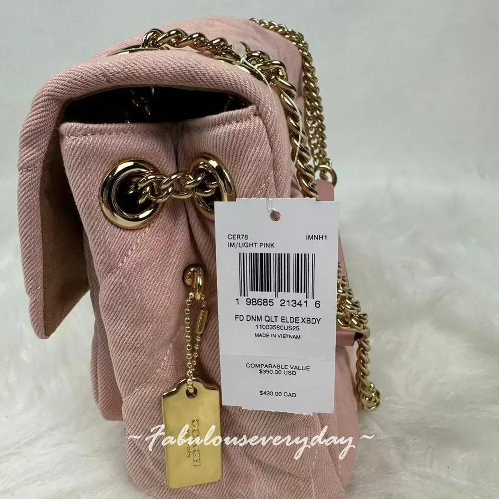 Coach Elodie Crossbody Bag In Loved Denim With Quilting CER78 Gold/Light Pink